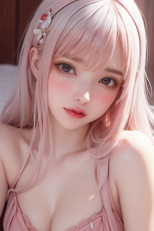 Realistic, High resolution, Soft Light,1 Female, alone, (Detailed face), Smile, D Cup, Queen of Love,((nsfw,naked,Small and beautiful pink nipples))