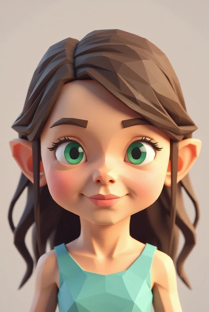 lo-ply_ a low-poly render of an adorable girl with green eyes and brown hair