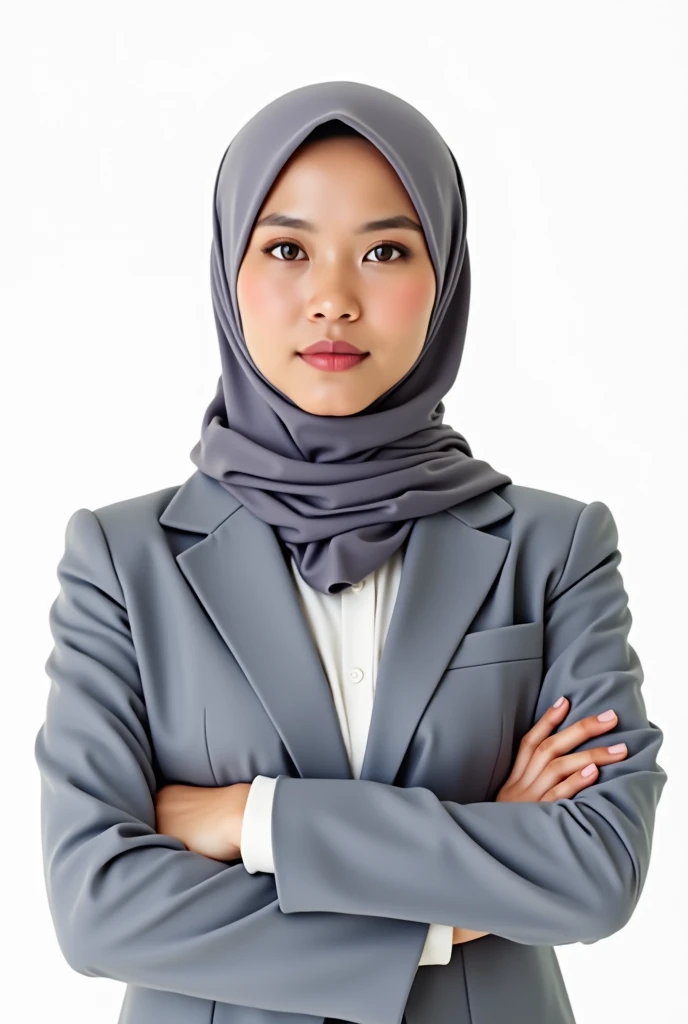 An indonesian woman wearing black suit with cream shirt, wearing hijab. Cubby, Background blue smoke photography backdrop, close up, realistic, detail UHD 8k