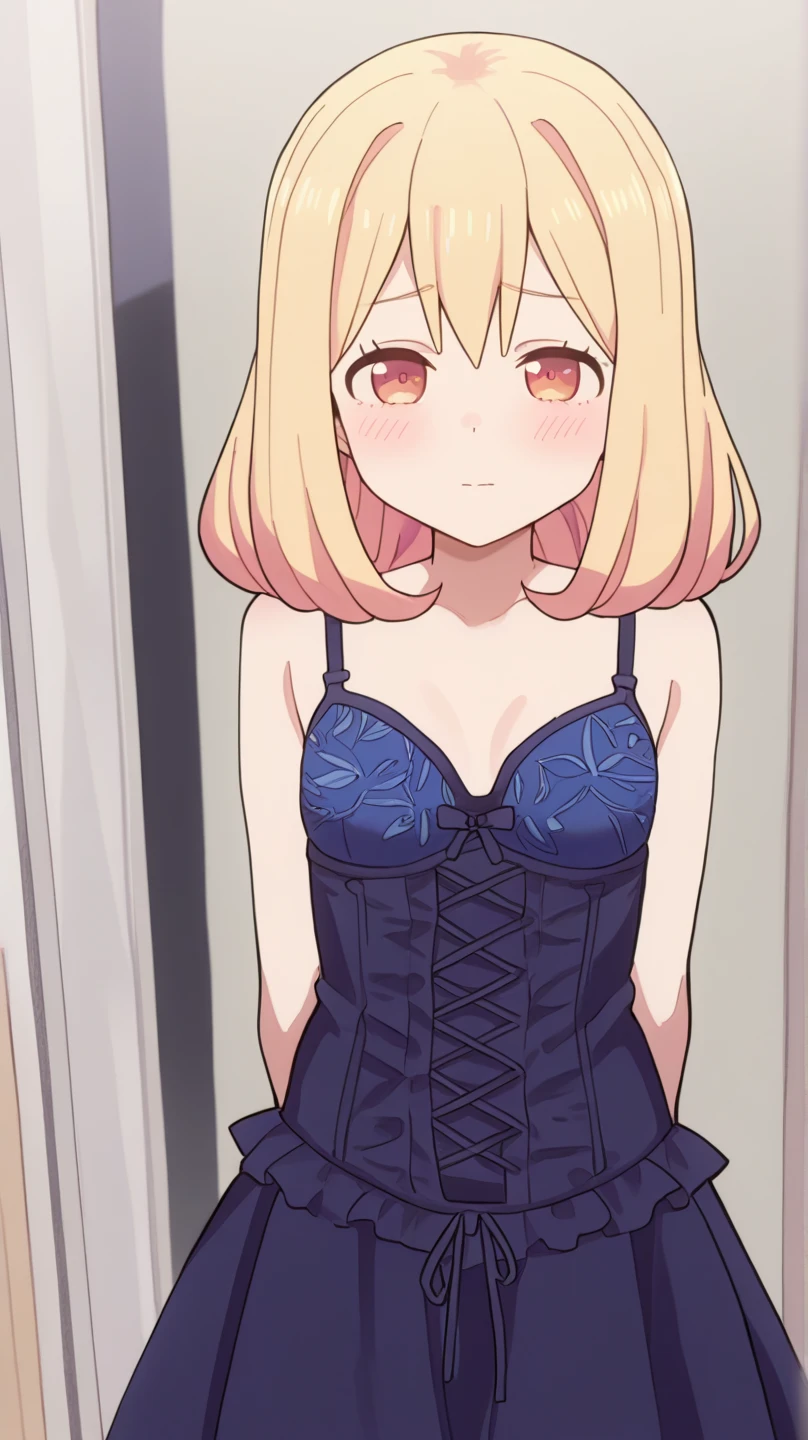 {{{masterpiece}}}, {{{highest quality}}}, {{ultra-detailed}}, {figure}, {{Very delicate and beautiful}}, extremely detailed CG, highest quality, detailed, super detailed anime,Browsing Caution,Anime screenshots,1girl,((((Childish)))),Blonde,short wavy Hair,small breasts,skinny,White skin,blue eyes,{Slanted Eyes},Lower eyelashes,blush,figure,Troubled eyebrows,Broken Eye,look up,Grit your teeth,skirt lift by myself