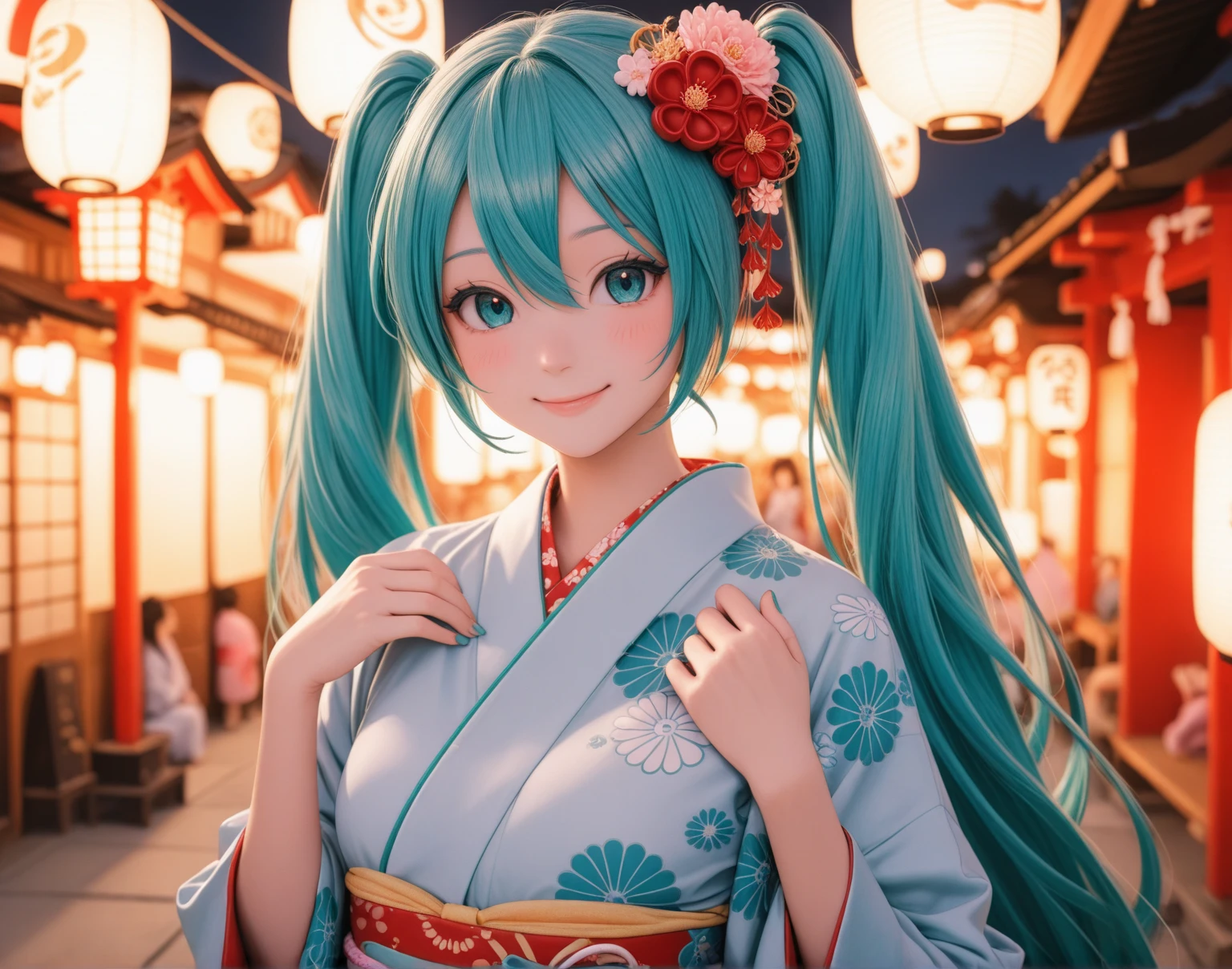  Hatsune Miku , kimono, breast, smile