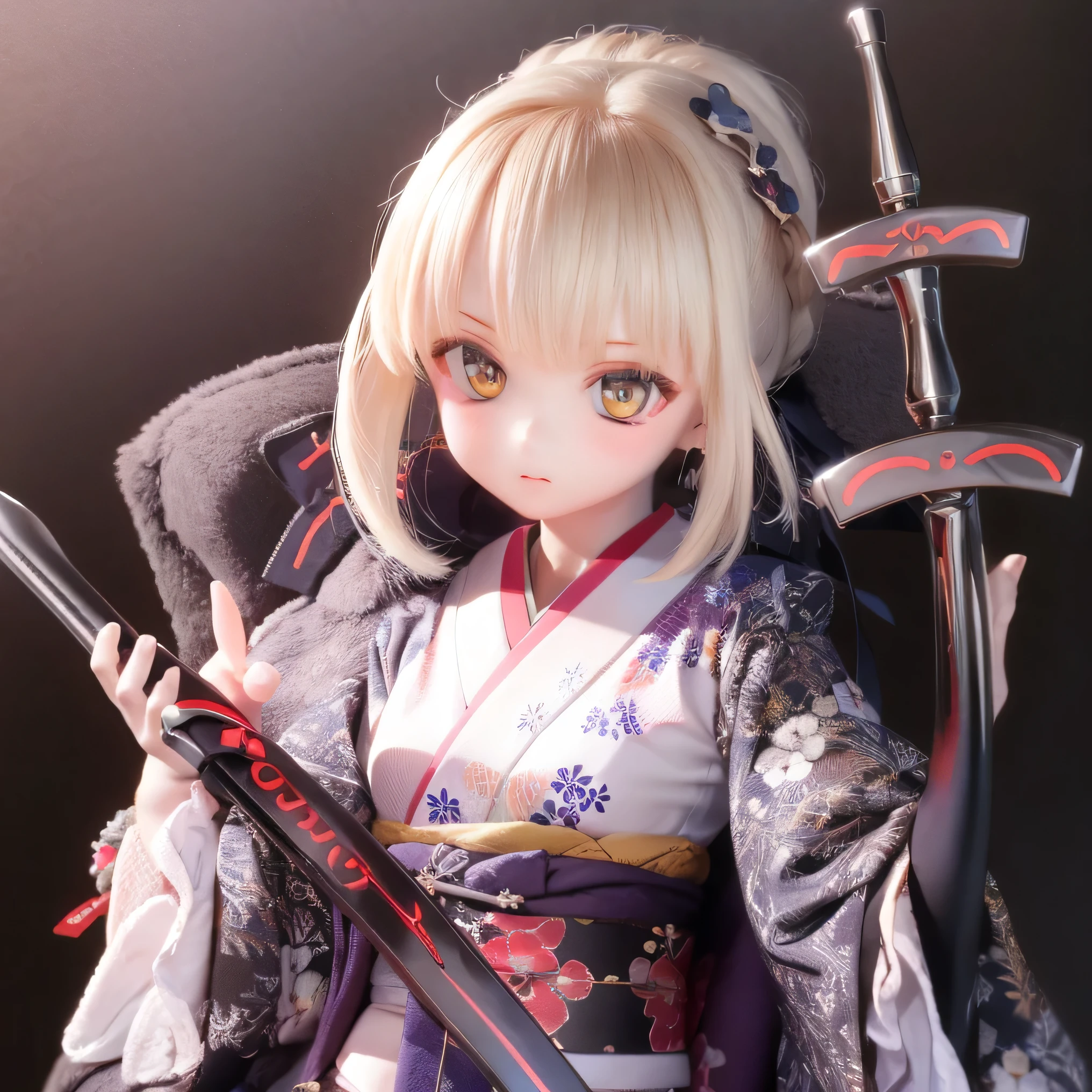   top quality,          expressive eyes       ,        Face Perfect Destiny Saber Contrapost Kimono(((((Wear a sword        ))))))