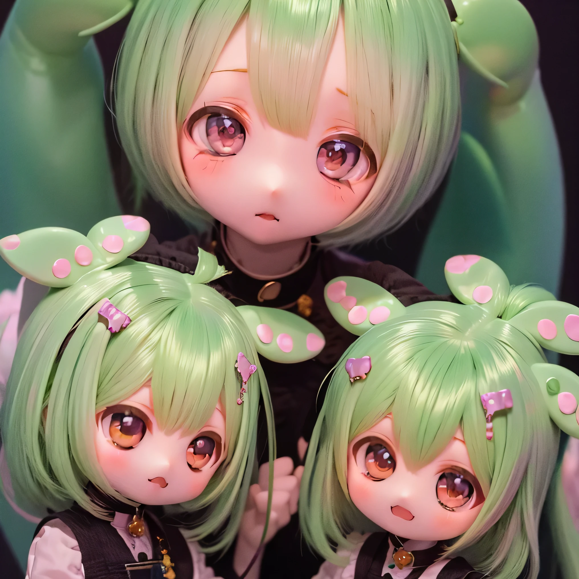      green-haired Zundaman in a cute pose(((((Chibi)))))play、(((Mother and Daughter)))