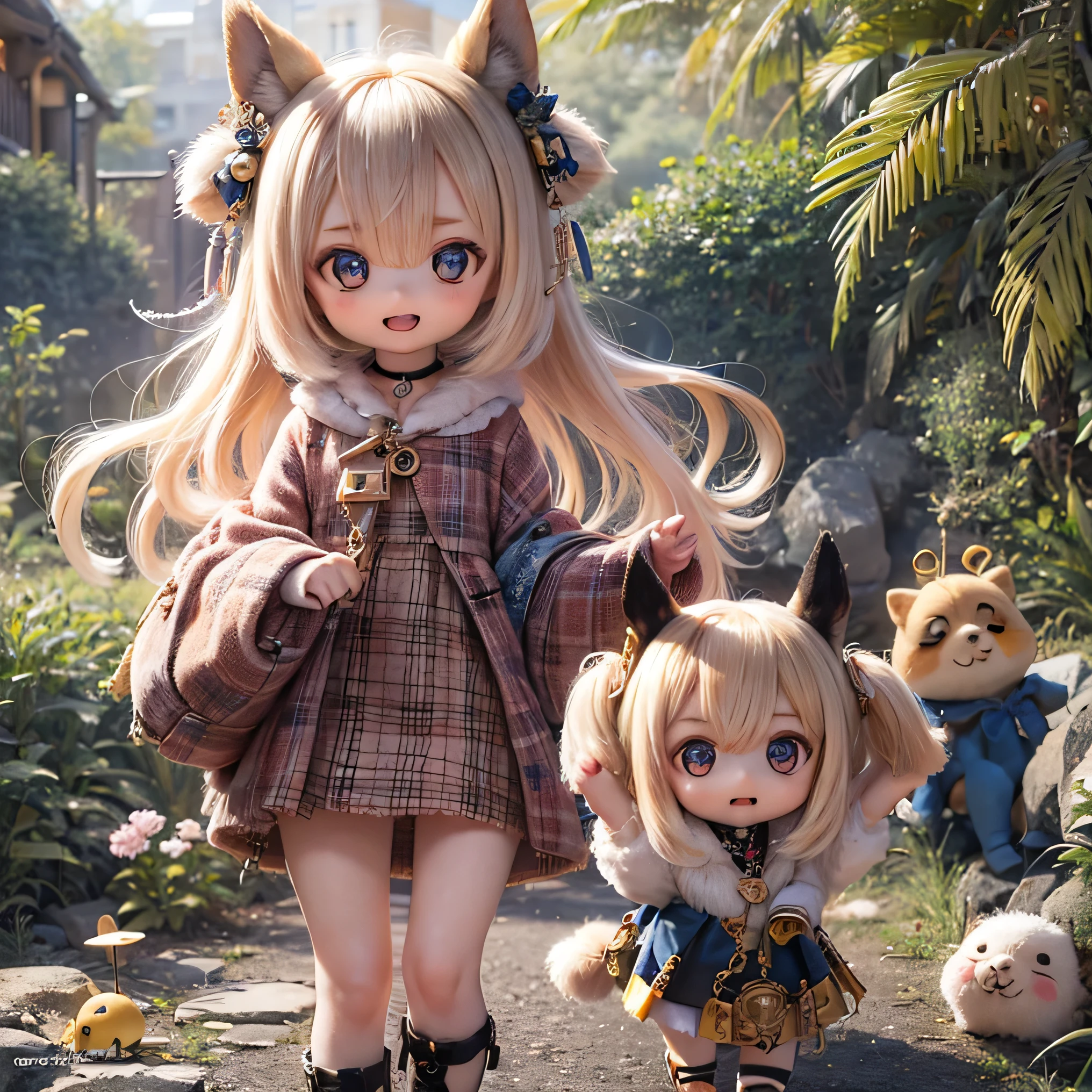 Shiba Inu girls in a rural landscape