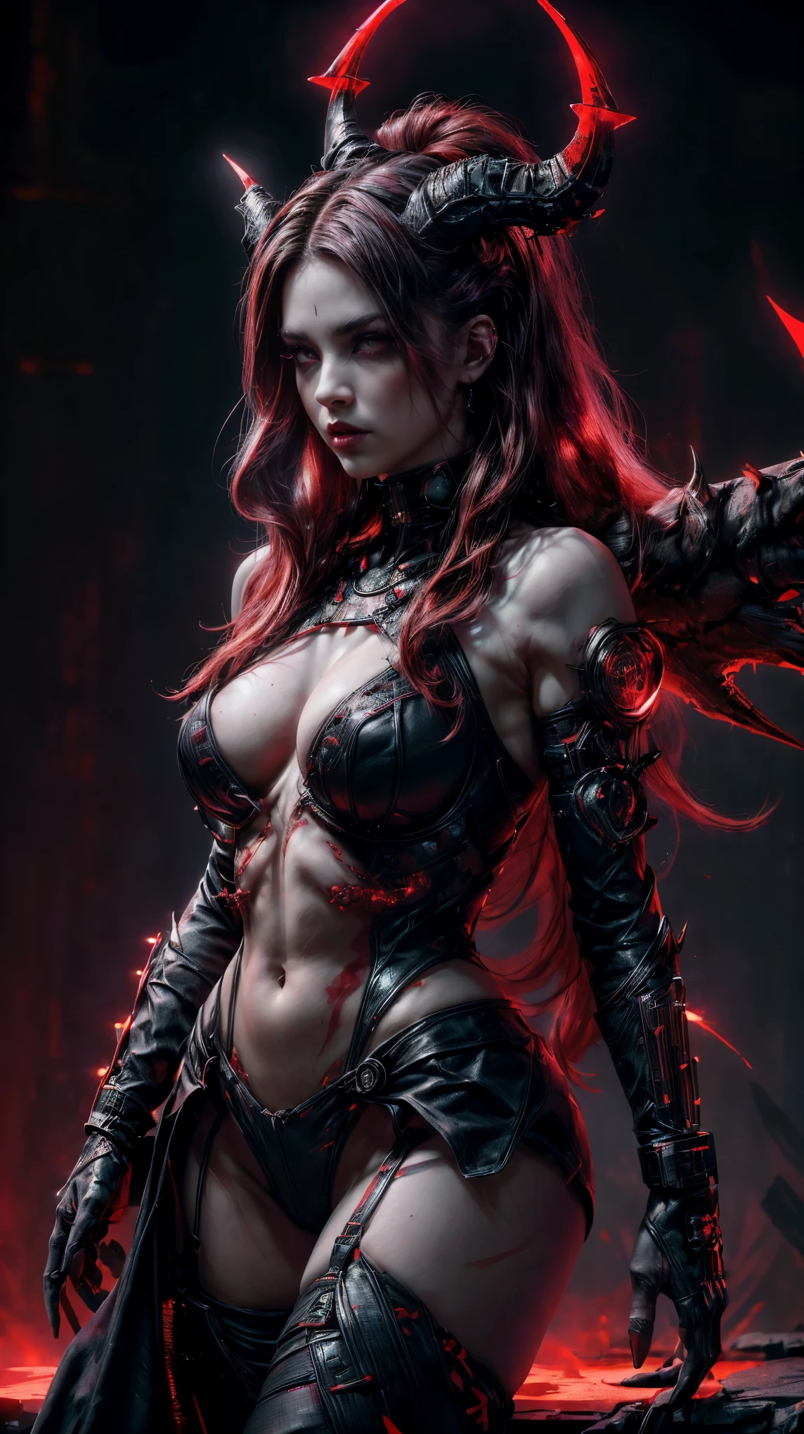 lilith, (Realistic:1.5), highest quality, a shot of a womann), (insanely small detail:1.2), busty, 13 aperture, skin bump texture, detail in shadows, (vibrant colors:1.2), intricate details, subsurface scattering, three point lighting, edge lighting, insanely detailed shadows, solo, ambient occlusion, textured skin, wide hips, tight clothing, lewd, lewd clothing, masterpiece, best quality, ultra-detailed, texture, detailed eyes, detailed face, (masterpiece:1.4),(best quality:1.4),(shiny skin), neon lights, (night:1.4), midnight, city, cyberpunk, light, (pubic hair:1.5), clear image, (saturated colors:1.5), bloom around lights,(red tone:1.4), hellscape background,