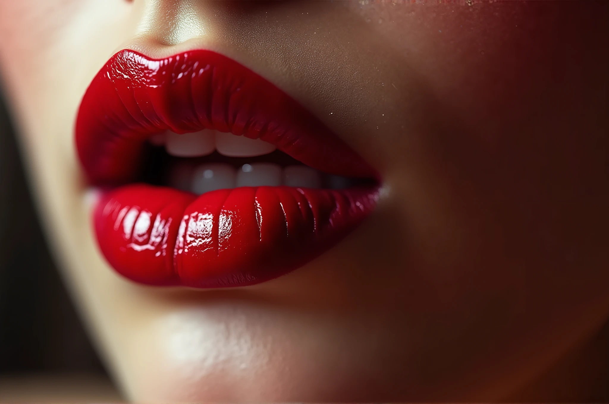 Russian women biggest sized pumped lips red lipstick
