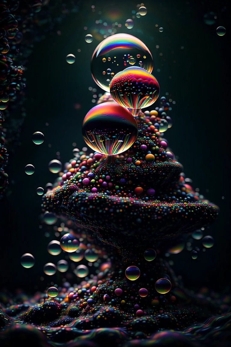 A close up of beautiful bubbles floating on top of each other, Glowing Nightmare, Glowing Runes_green Glowing Runes_pink,LSD, DMT imagery. octane render, psychedelic droplets of water, abstract liquid, and intricate rainbow art. octane render, black 3d fluid simulation,  ethereal bubbles, swirling liquids, and highly detailed, octane render, reflective rainbow bubbles, twisted colors inside of glass spheres, Psilocybin Dream inside an amazing image of light emerging from colors in a shimmering glass morphing out of colors, bright neon and fluorescent colors,very bright, vibrant colors, perfectly formed and symmetrical reflective bubbles and spheres, attention to detail with these beautiful bubbles and spheres, Extreme Hallucinations in a gorgeous piece of  psychedelic digital artwork, Stunning, pixel art, tripped out colors, 4d mandelbulb psychedelics, glass like psychedelic landscape, intricate rainbow environment, psychedelic underwater brightness and glow with neon colors, glowing colors twist inside of translucent glass spheres and bubbles with light and color reflecting off of both in bright fluorescent colors, psychedelic trip, fluorescent and neon aesthetic, psychedelic vibrant colors, bright psychedelic paint splattered backgrounds,swirling spirals and vortex, bright vibrant colors popping out from 3d glass spheres, Rotational Symmetry, Pixel Assets, Portrait photography, Surrealism, Photorealistic, Hyperdetailed, Glass Morphism, Digital Art, Sparkle, Optical Illusion, Glowing Light, Reflective Light, Overexposure, Backlighting, Depth Of Field, Spheres and bubbles show perfect Symmetry, Awe inspiring, Breathtaking, Indescribably Beautiful, Heaven sent images, Best Quality, Award Winning, MasterpieceA close up of beautiful bubbles floating on top of each other, LSD, DMT imagery. octane render, psychedelic droplets of water, abstract liquid, and intricate rainbow art. octane render, black 3d fluid simulation,  ethereal bubbl