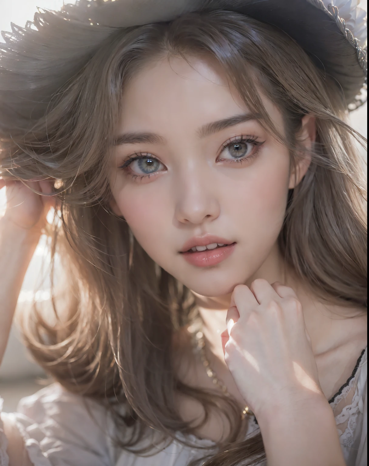 1woman, (Ultra realistic, high res), (highly detailed eyes, highly detailed hair, highly detailed face, highly detailed plump lips), (off shoulder with open breasts), breasts, upper body, caute smile, (best quality:1.4), Raw photo, (realistic, photo-realistic:1.37), professional photography, cinematic light, (fine face: 1.2),fashion model 20 years old, cute, [[[[pure eyes]]]], [[[[closeup]]]], [[[[chest]]]], [[[[neck]]]], [[[[shoulders]]]], perfect eyes, perfect iris, perfect lips, perfect teeth, perfect skin, soft front light, glow, HDR, (muted colors:1.2), Retrato da mulher、white skin、((cabelo Castanho ondas suaves)) Best Blanco Romantico、8k resolution、Frente Illuminada、アメリカの女の子のPortrait、solo、20-year-old、beautiful face、Upper body、medium side cut、Beautiful silver hair、beautiful little face woman, solo,　black theme,　look at the audience,one woman, It&#39;s real, Wolfzan-6500-V1.3, anime、animeスタイル、beautiful diamond eyes、20 year old american girl、braided hair、swimsuit、portrait beautiful detailed woman, very detailedな青い顔, Reality, beautiful narrow blue eyes, huge file size, Super detailed, High resolution, very detailed, highest quality, masterpiece, An illustration, very detailed, ticker, Unite, 8K painting wallpaper, fine, fine details, masterpiece, highest quality, Hvery detailed ticker uniform 8K wallpaper, face light movie lighting、cuteブラウス, dark background, oil, masterpiece, diffused soft film lighting, Portrait, highest quality (perfect face:1.4),stunning girl pictures,(8K and、photorealistic:1.25) 、(lip gloss、eyelashes、shiny face、shiny skin、highest quality、超High resolution、Depth of the bounds written、chromatic aberration、caustic road lighting、natural shading、sexy 1girl, Extremely cute, Amazing face and eyes, (Beautiful lovely smile), (extremely detailed beautiful face), bright and shiny lips, (cute bikini:1.3), (very elaborate lace bra:1.5), smooth skin, super beautiful, attractive, (Best Quality:1.4), (hyper quality), (Ultra-detailed), (hyper-realistic, Photorealsitic:1.37), Authentic skin texture, complex details, extremely detailed CG unified 8k wallpaper, RAW Photos, professional photograpy, Cinematic lighting, coast, sea, palm trees,masterpiece, best quality, high quality, High definition, High quality texture, High quality shadow, high detail, beautiful detailed, finely detailed, extremely detailed cg, detailed texture, a realistic representation of the face, realistic, colorful, delicate, Cinematic Light, sidelighting, Lens Flare, Ray tracing, sharp focus, (intrica