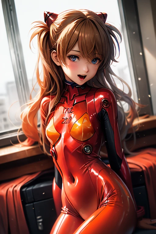 (( top quality)), ((masterpiece)), (be familiar with),  perfect face, indoor, bedroom,  watching viewers,
One woman,  Soryu Asuka Langley,
 open mouth,  ecstatic expression beside the piano, blush, smile,
 small tits,  flat chested, Young girl, Lori,  s,  girl,
 long hair,  Twin Tails ,
Leg spread,