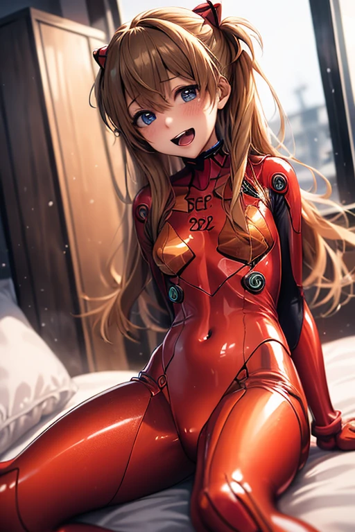 (( top quality)), ((masterpiece)), (be familiar with),  perfect face, indoor, bedroom,  watching viewers,
One woman,  Soryu Asuka Langley,
 open mouth,  ecstatic expression beside the piano, blush, smile,
 small tits,  flat chested, Young girl, Lori,  s,  girl,
 long hair,  Twin Tails ,
Leg spread,