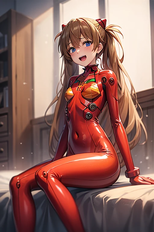 (( top quality)), ((masterpiece)), (be familiar with),  perfect face, indoor, bedroom,  watching viewers,
One woman,  Soryu Asuka Langley,
 open mouth,  ecstatic expression beside the piano, blush, smile,
 small tits,  flat chested, Young girl, Lori,  s,  girl,
 long hair,  Twin Tails ,
Leg spread,