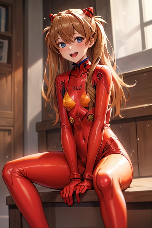 (( top quality)), ((masterpiece)), (be familiar with),  perfect face, indoor, bedroom,  watching viewers,
One woman,  Soryu Asuka Langley,
 open mouth,  ecstatic expression beside the piano, blush, smile,
 small tits,  flat chested, Young girl, Lori,  s,  girl,
 long hair,  Twin Tails ,
Leg spread,