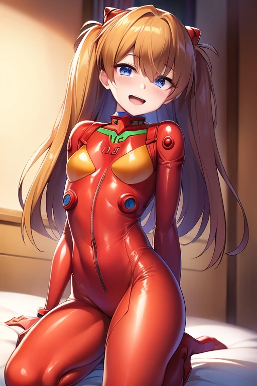 (( top quality)), ((masterpiece)), (be familiar with),  perfect face, indoor, bedroom,  watching viewers,
One woman,  Soryu Asuka Langley,
 open mouth,  ecstatic expression beside the piano, blush, smile,
 small tits,  flat chested, Young girl, Lori,  s,  girl,
 long hair,  Twin Tails ,
Leg spread,