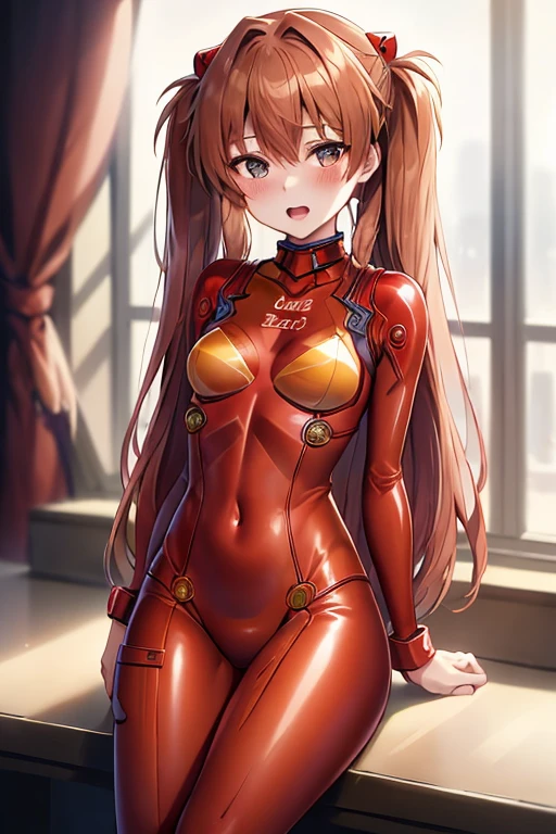 (( top quality)), ((masterpiece)), (be familiar with),  perfect face, indoor, bedroom,  watching viewers,
One woman,  Soryu Asuka Langley,
 open mouth,  ecstatic expression beside the piano, blush, smile,
 small tits,  flat chested, Young girl, Lori,  s,  girl,
 long hair,  Twin Tails ,
Leg spread,