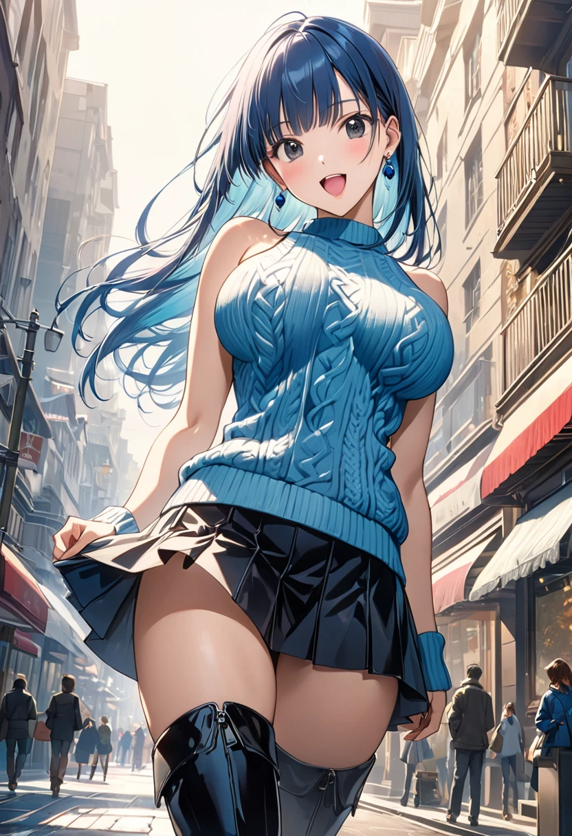 (Highest quality:1.2, Manga works, Manga style, Very detailed, Latest, Vibrant, digital coloring, High Contrast, masterpiece:1.2, Highest quality, Best aesthetics, There is), ((( 1 female:1.2))), Random hairstyle、Gradient Hair, , (Completely naked:1.2)、necklace, Beautiful thighs, Open your mouth, Sensual look、Random sexy poses, Voluptuous bust、Camel Toe、Metropolis、Streetscape、From below