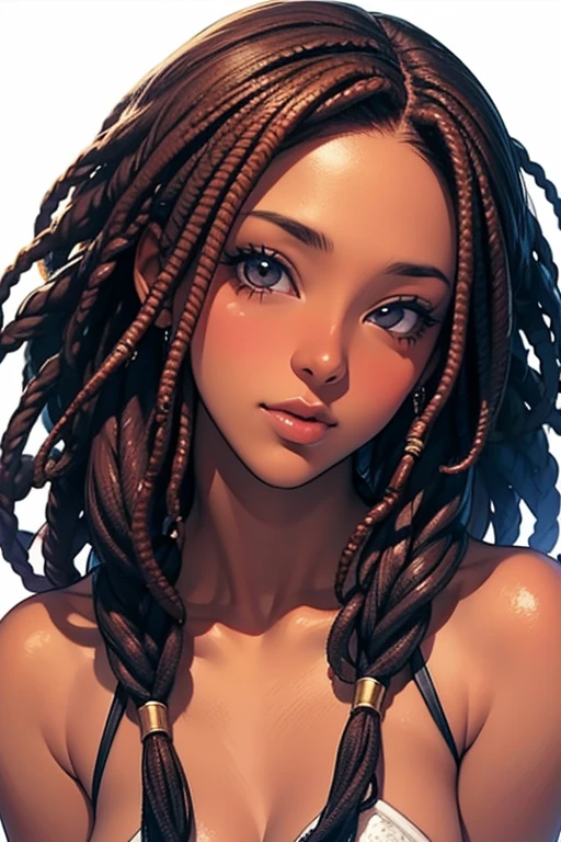 young girl, black skinned,  pretty face, cabelo dreads (( best quality )) ((FIRST WORK))