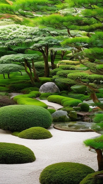 Temple Garden　Dry Landscape　 use white sand to look like a pond　meditation　Serenity　Japanese rock 　moss　 Scenery　View from the veranda