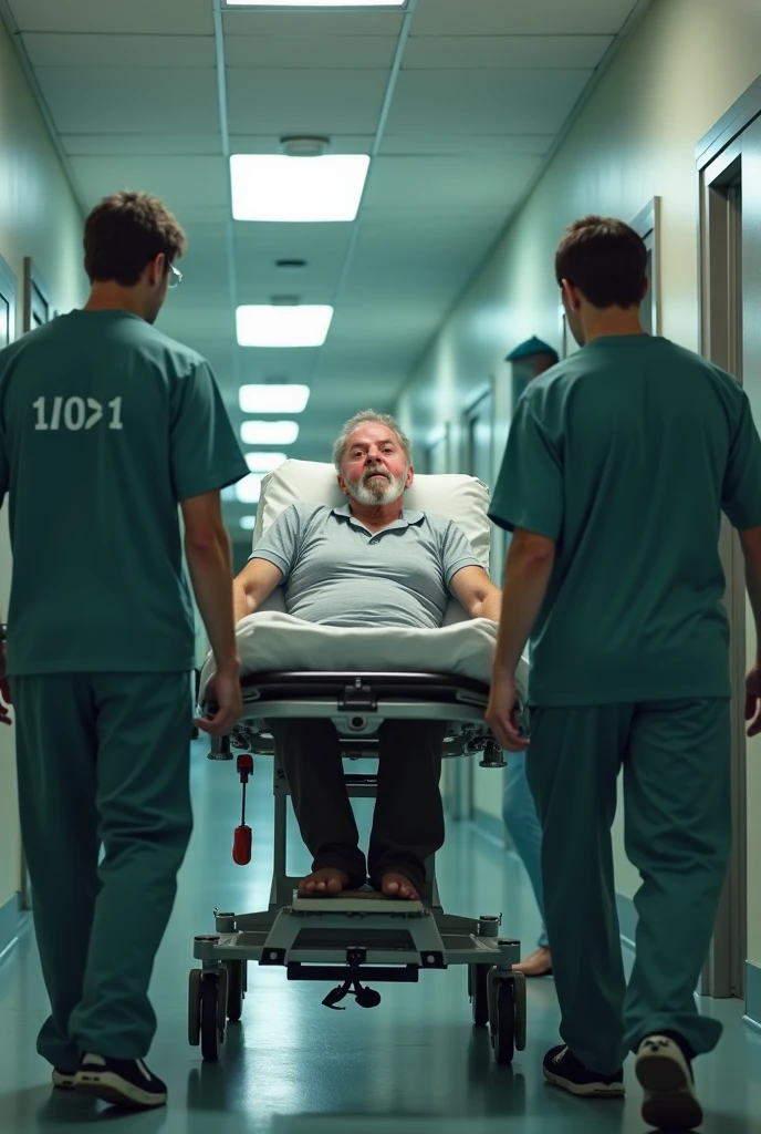 <lora:StraightJacket:1.2>  two guards escorting an elderly man in a straight jacket to a hospital bed, cold light, master piece , horror,<lora:hospital:0.8>