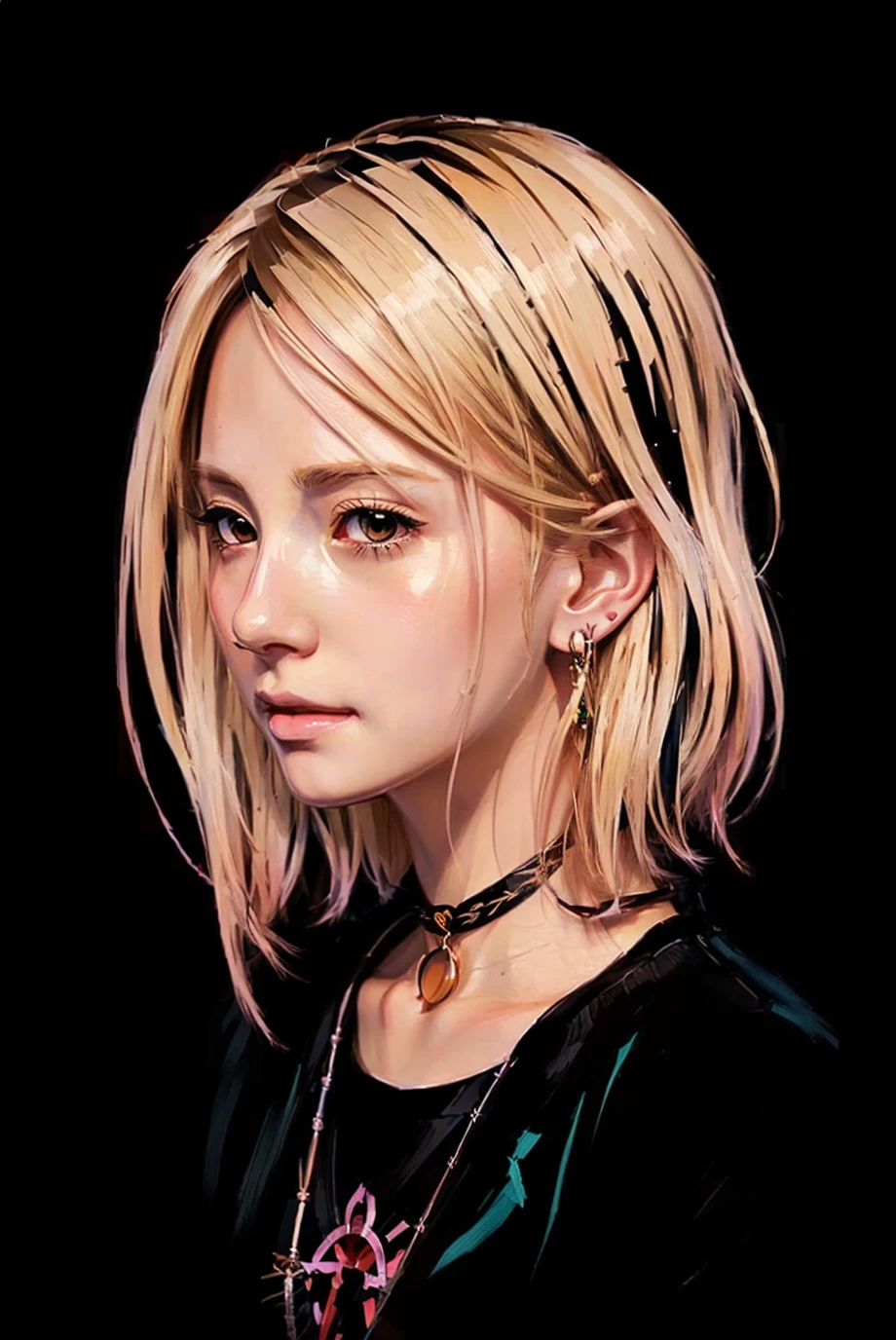  a woman with blonde hair and earrings in her ears and with a necklace, in the style of Bowater , detailed portrait of an anime girl, anime style portrait, Anime style digital art, anime portrait of a girl profile, Beautiful anime portrait, anime girl portrait, anime digital illustration,  stunning anime face portrait , 🤤 portrait of a girl, anime portrait of a girl, anime style digital art,   artistic portrait of characters  