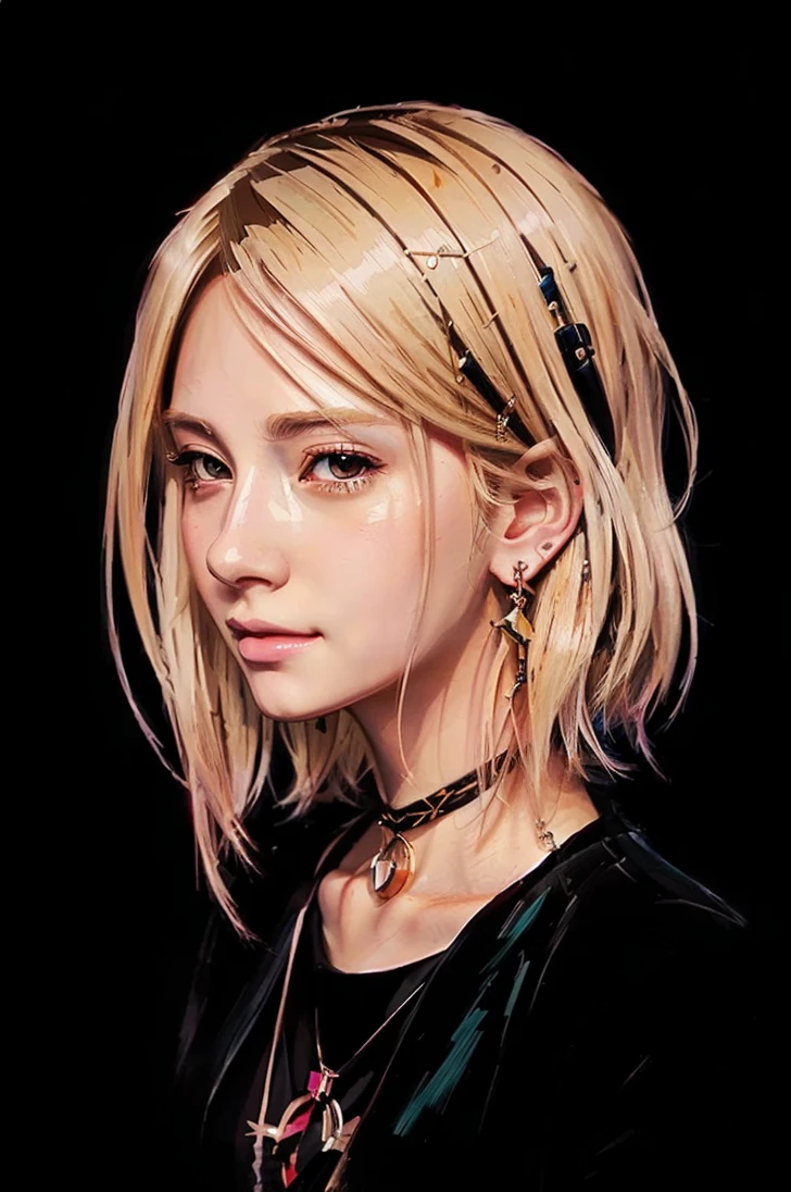  a woman with blonde hair and earrings in her ears and with a necklace, in the style of Bowater , detailed portrait of an anime girl, anime style portrait, Anime style digital art, anime portrait of a girl profile, Beautiful anime portrait, anime girl portrait, anime digital illustration,  stunning anime face portrait , 🤤 portrait of a girl, anime portrait of a girl, anime style digital art,   artistic portrait of characters  