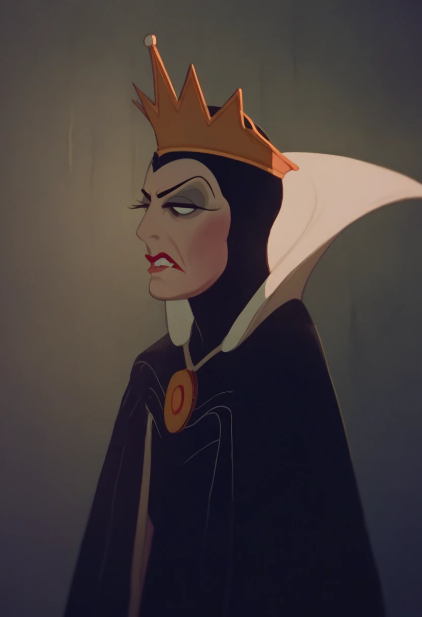 queen grimhilde cackling, unsettling laughter, too funny, unfunny, ominous, sinister, dark humor