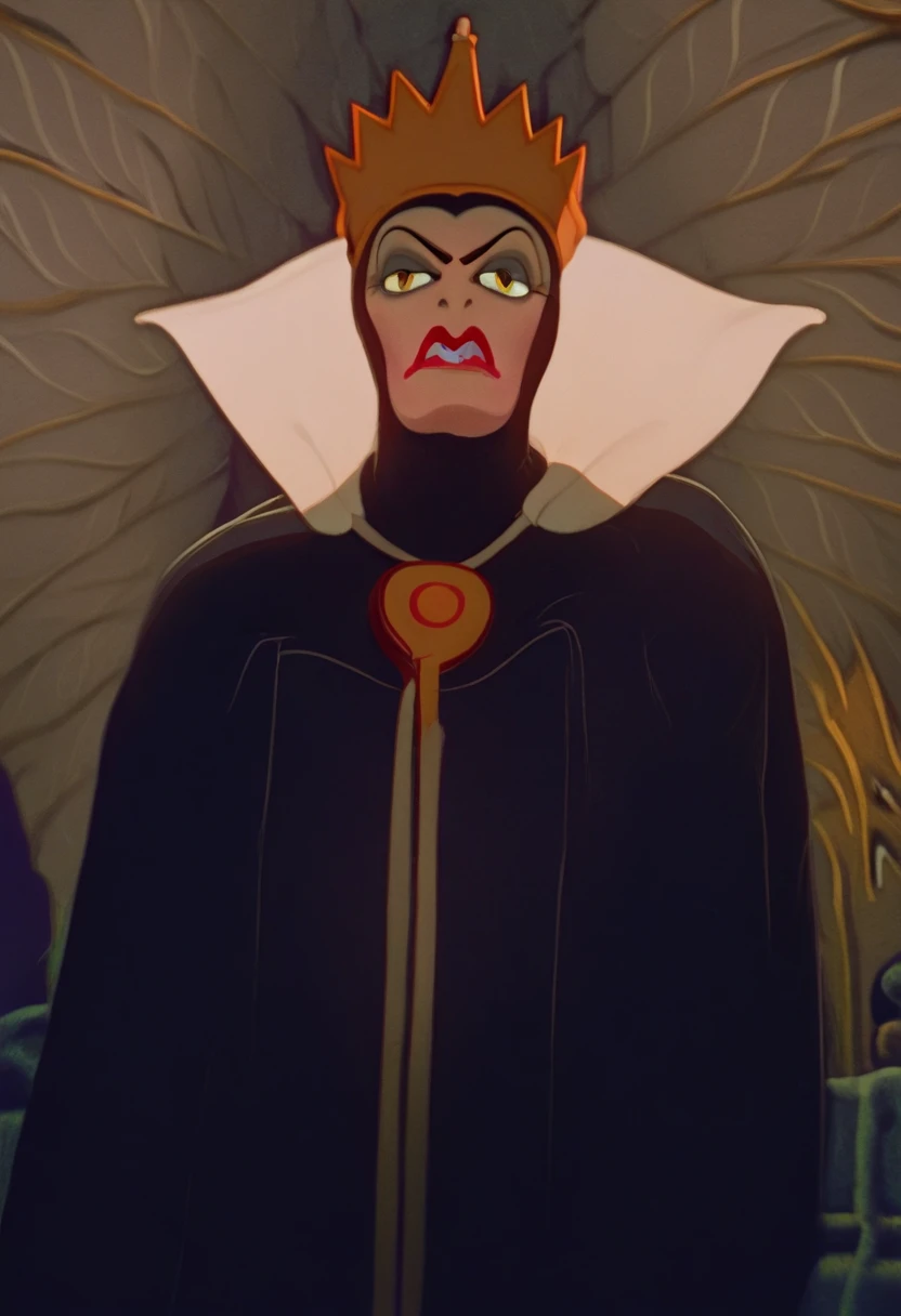 queen grimhilde cackling, unsettling laughter, too funny, unfunny, ominous, sinister, dark humor