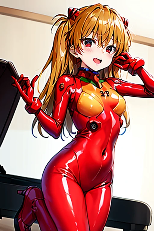 (( top quality)), ((masterpiece)), (be familiar with),  perfect face, indoor, bedroom,  watching viewers,
One woman,  Soryu Asuka Langley,
 open mouth,  ecstatic expression beside the piano, blush, smile,
 small tits,  flat chested, Young girl, Lori,  s,  girl,
 long hair,  Twin Tails ,
Leg spread,