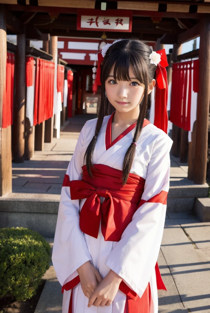 Reimu_hakurei, Standing Back, shrine maiden, shrine background,