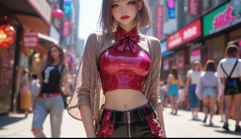 Beautiful female college student in the city,masterpiece,light makeup,Red Lip,Silver Hair,Disheveled long hair,Street Background,Grace,grace。Ultra-fine detailasterpieces,Authentic texture,Realism in film lighting,Perfect piece,8k,KHD,Delicate facial features,White skinny turtleneck top,white skinny shorts,Slim figure,Big bright eyes,Smooth skin,ear discharge,Choker Necklace,(((He has many tattoos all over his body)), (((Tight waist))), ((Big Breasts)),(See-through),(((panties)))