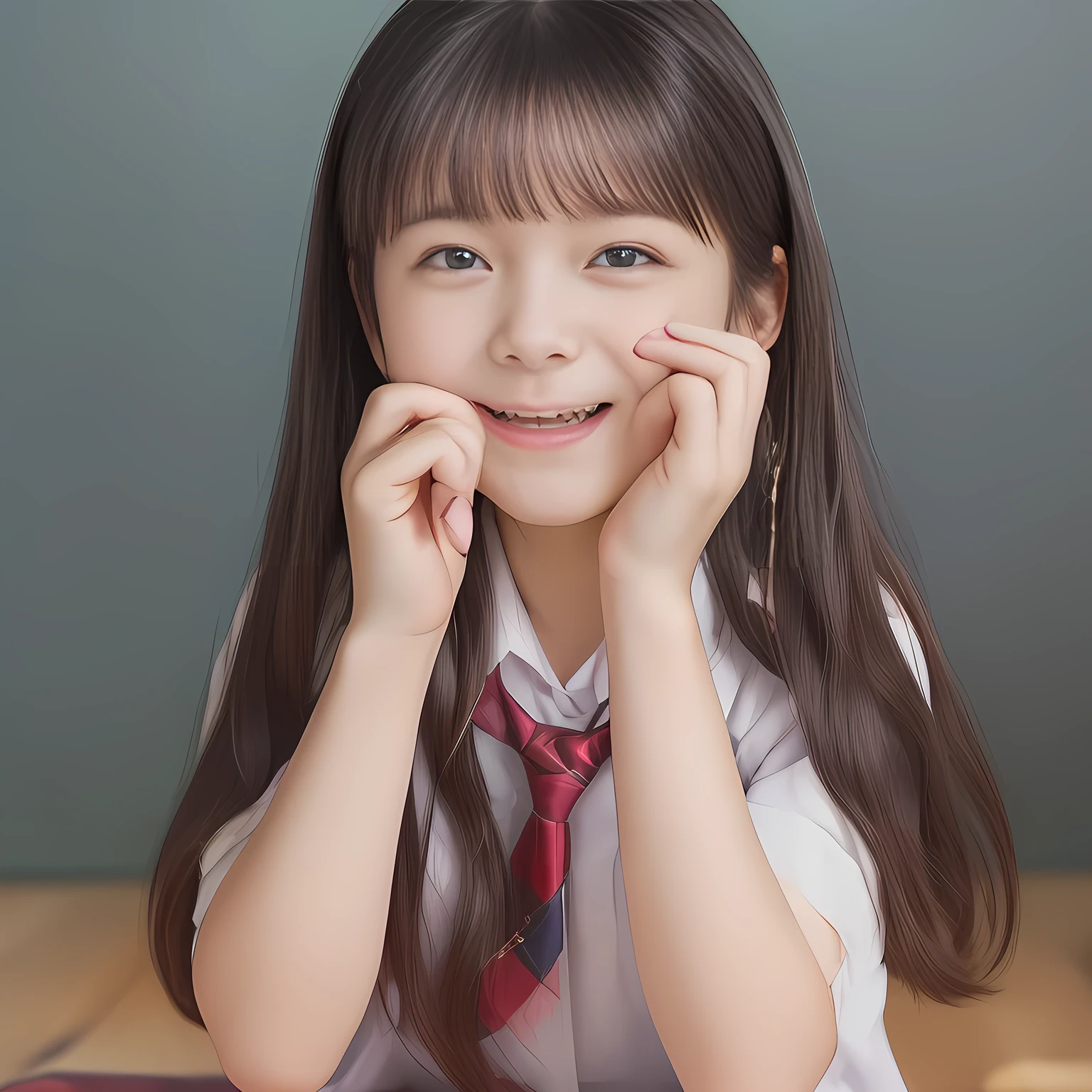 (Highest quality, masterpiece:1.2), Highest quality, High resolution, 1080P, 8k, clearly detailed, low-angle shot, (Some 14yo idol girls are starting dental surgery against the viewer like doctors and nurses, bending down deeply at waist, and looking down at the floor, bending down deeply at her waist, their shining eyes are looking at the viewer directly, Girls faces are looking down and coming close to the viewer, Low-angle-face-close-shot from below the girls' knees, only ceiling and surgical light background: 2.0) (Nobly bowing super-pretty shining-long-hair super-beautiful super-bewitching super-cute expensive school-uniform pretty slender 14yo-fashion-model of most-beautiful-school-uniform-girl-models photo-magazine in Japan, too beautiful aristocratic daughter laughing down at the viewer, in supreme bliss, bowing and accepts the viewer's every desire: 1.8), (long bottom eye-slashes, long top eye-slashes), (very bewitching beautiful full-open lips: 1.4), (neat gorgeous school uniform of private high school in Japan. navy-school-blazer with gold-emblem, super-neat navy-blue-lined-tartan-checkered light-sky-blue-pleats-school-skirt, super-girly plain-red ribbon on the breast: 1.5), (bewitching expression, smile, lips, and pose to corrupt the viewer, everything is planned and prepared to corrupt the viewer into the allusion of love towards the girl: 1.2), (clearly detailed foreground focusing on girl's beauty and cuteness, gorgeous blue girly bed background of full-of-girls girly-heaven: 1.2), (some girls are putting her beautiful both hands and fingers on the viewer to tear off the viewer's cloths lustily and forcibly, which may also open the viewer's brain, pouring her girly white ecstasy drool to the viewer: 1.5), (sky-blue school skirt: 1.6), (several golden heart cute accessories)