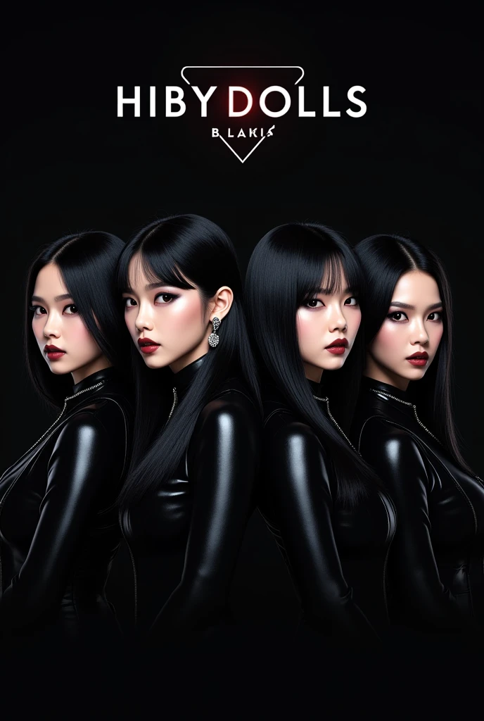 A cover of a song, where there are four kpop idols with a giant title written "Empyrean Queens", they are in a black and white setting with a giant shiny crown