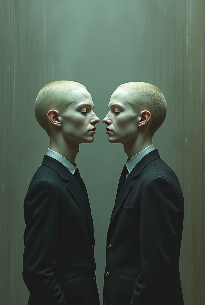 (masterpiece, best quality, 4k, dreamlike, hyperrealistic:1.35), (Doctor Snyder is albino tall lean androgynous male perverted genius nerdy geeky technomage queer transhumanist depraved homosexual misogynist kinky sadistic villain with weak stomach beautiful eyes thin face flat chest frail shoulders lithe waist male crotch bulge sleek high-tech skintight bodysuit:1.5)