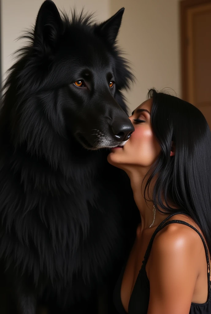 Amy Anderssen, floor length long curly black hair, big cock dog fuck, 