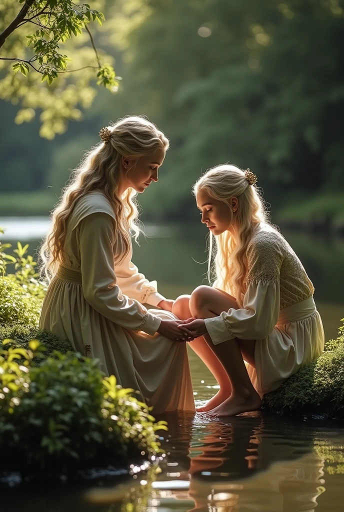 Royal sister style white-haired beauty scratching her feet