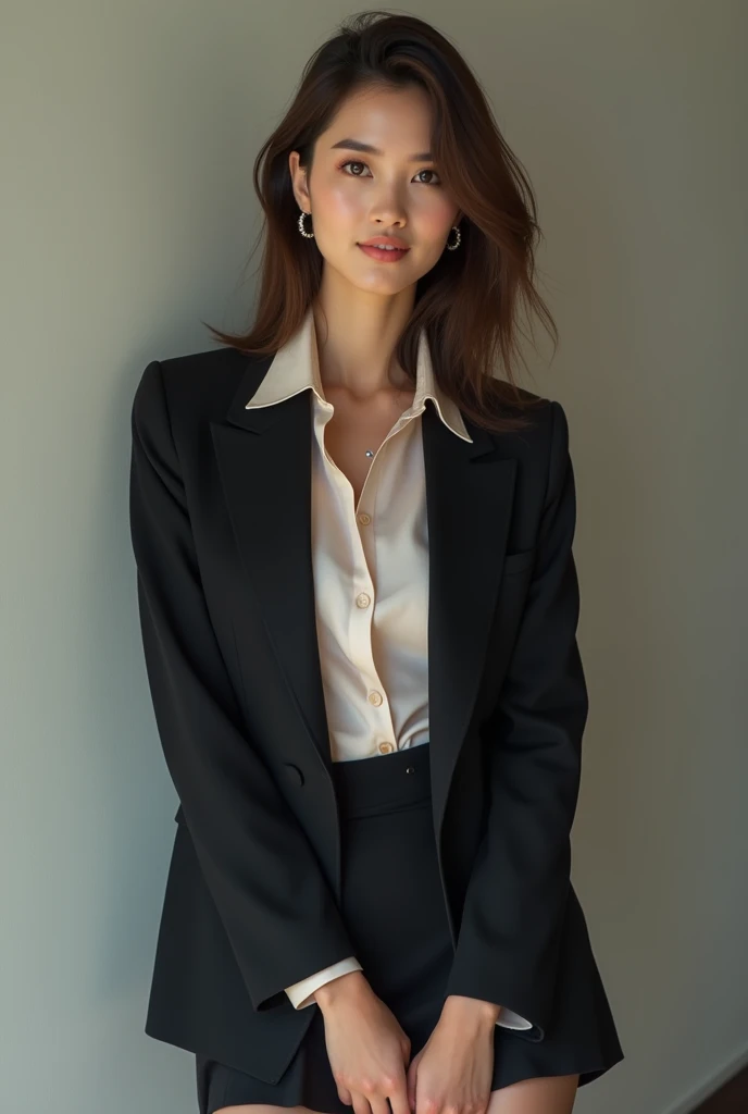 ((best quality)), ((masterpiece)), (detailed)), a split screen image on the left side the woman wears decent clothes while the right side of
the same woman is wearing provocative
clothes