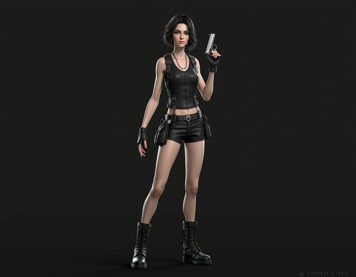 femalefigurine, a punk woman looking mean, small breasts, tank top, dynamic pose, action shot, solo, depth of field, 1girl, flawless, RAW, focus on shoulder, (((plain background))), high detail, insane detail <lora:FemaleFigurine_v3:1>