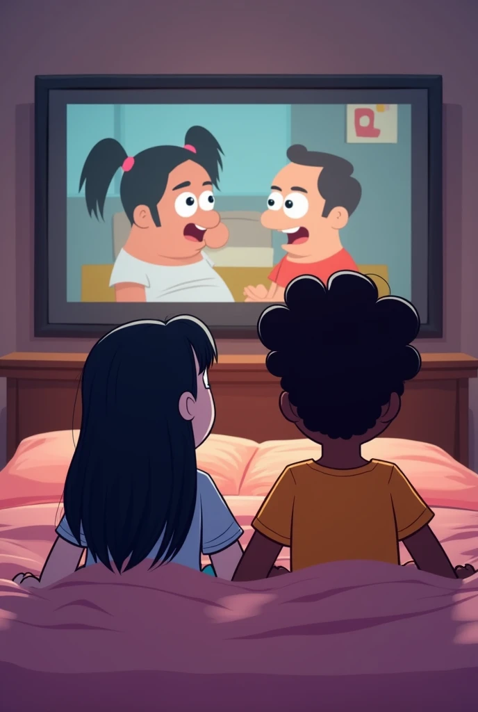 middle couple, tall boy and chubby girl, Quarreling under the quilt