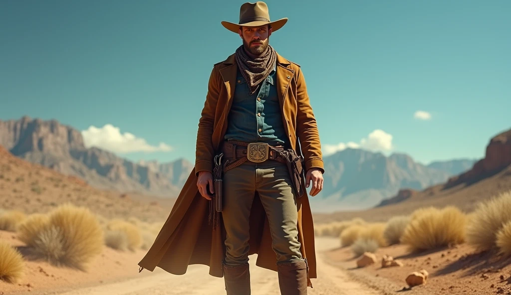 Buff gojo satoru in a cowboy outfit with his dick out