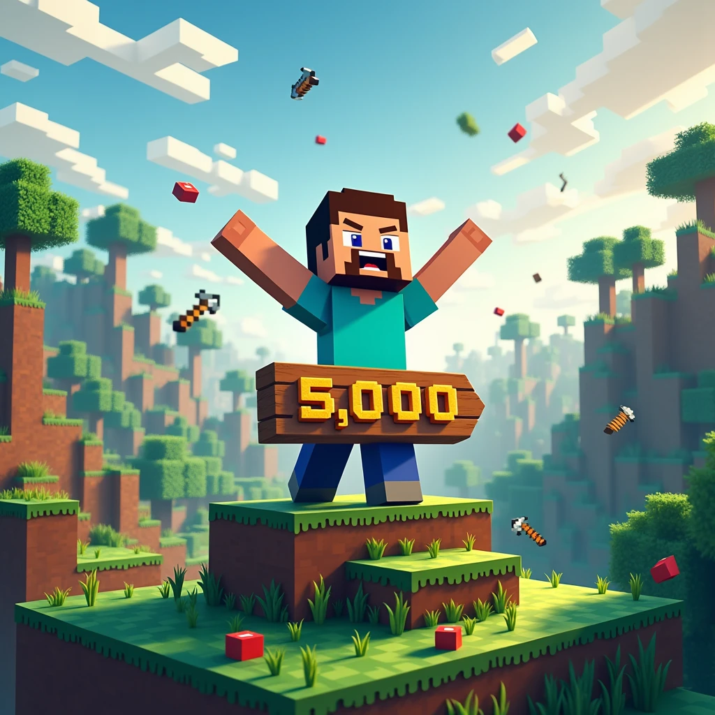 A minecraft poster saying +5000 subscribers on youtube 
