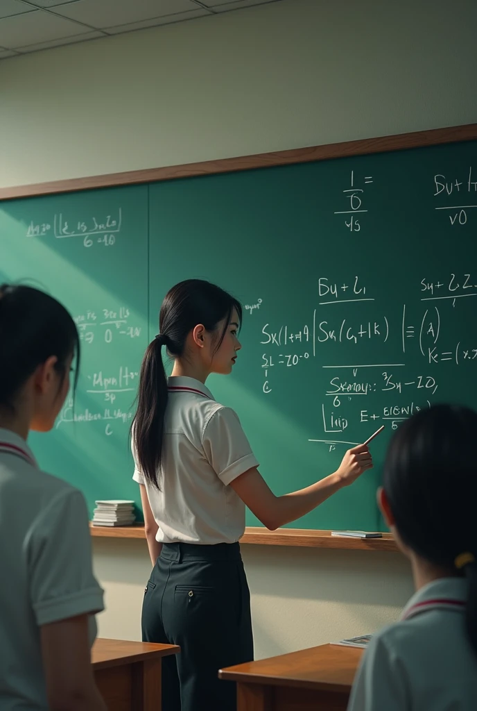 Masterpiece, Best quality, High quality,Extremely detailed Cg Unity 8K wallpaper, Best quality, Ultra-detailed, high resolution,inside in room,In the classroom,blackboards,janelas,Students line up,A lot of students,校服,Long queues