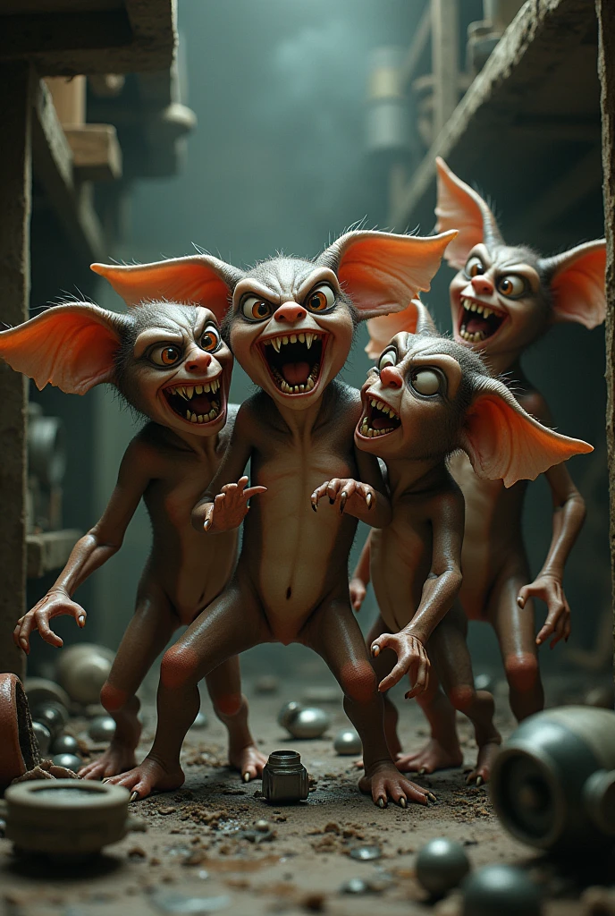 extremely small goblins running on the street at night