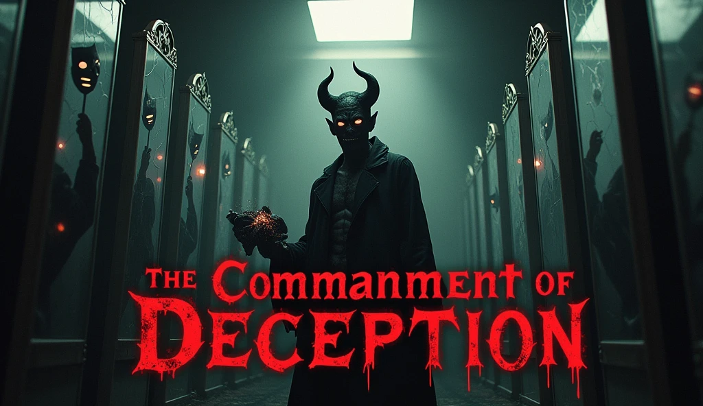 Create a thumbnail featuring a dimly lit haunted temple with Aarav looking terrified in the foreground, shadowy figures lurking, and bloodstains on the ground, with the title "HORROR AT THE TEMPLE" in bold, scary fonts. 16.9