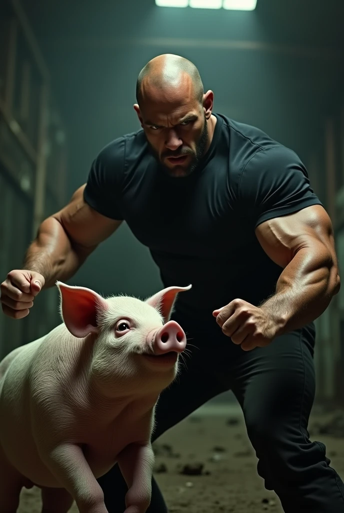 Person punching a pig