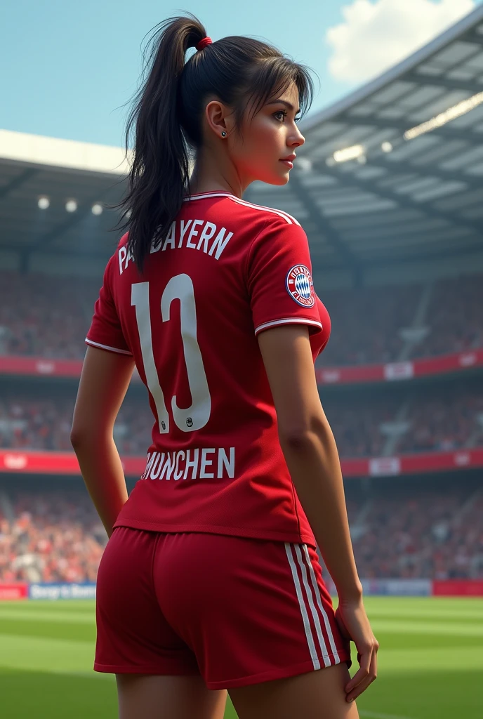 ((wide angle image)), women's football match, (((wears large glasses)))