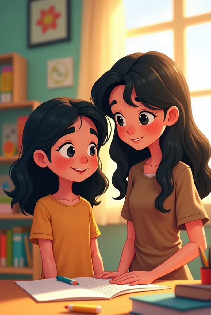 An illustration of an adorable couple, Destacando um homem e uma mulher com beleza, Expressive eyes – the man's hair is short and dark brown with curls and he has a thin face, while the woman's hair is short, com uma franja lateral, castanho escuro. She is mixed-race, 1/2 japonesa, 1/2 ocidental com olhos amendoados e castanhos. They are a bright space, Todos com um sorriso no rosto, and share a special moment snuggled up on a 3-seater sofa watching a romantic movie. Ilustre esta cena a partir de uma perspectiva, where they're facing away from the camera, Show Your Connection. Desenvolva esta arte em Full HD, Focus on your cinematic touch, Estilo Disney Pixar Animations