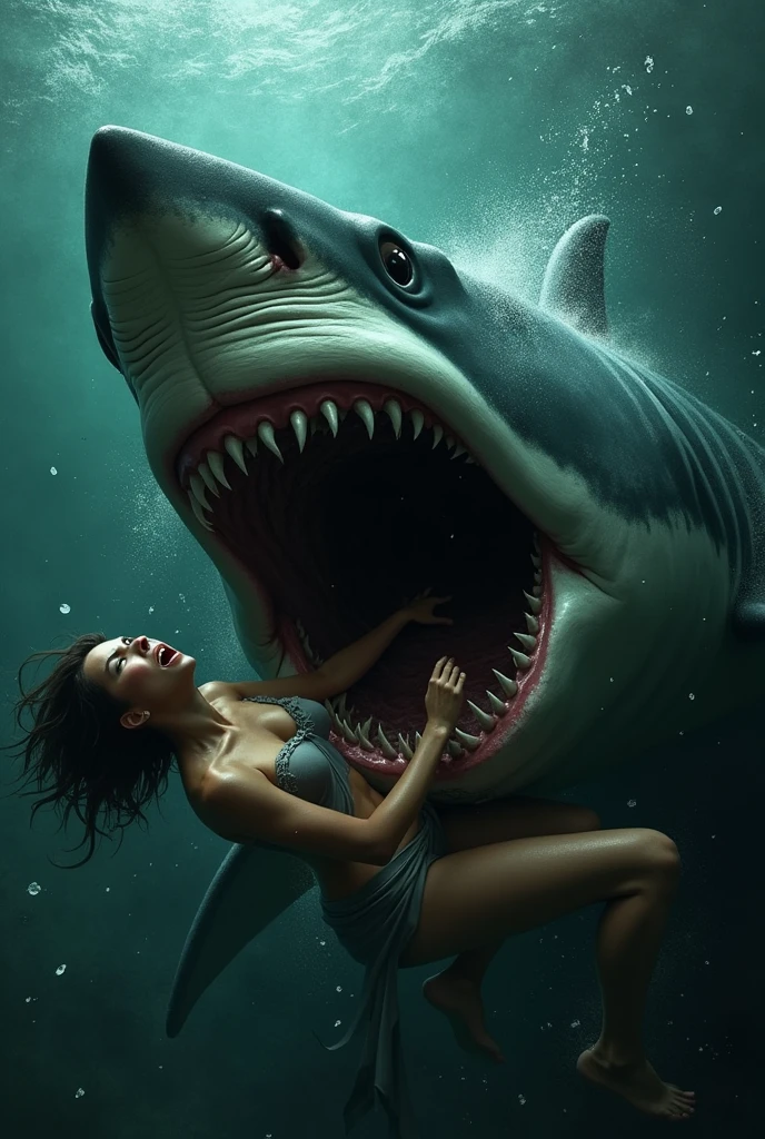Shark and woman swining