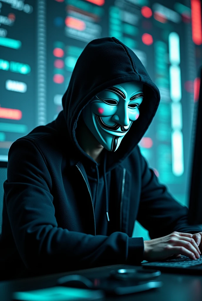 Scene 1: Mysterious Introduction (0-3 seconds)
Visual: The video begins with a close-up of the hacker's mask (Anonymous mask) in a dimly lit room. The mask is illuminated by the glow of the computer screens.
Sound: Intense, suspenseful music starts playing softly.
Text Overlay: "In the heart of the digital underworld..."
Scene 2: The Hacker's Presence (4-8 seconds)
Visual: The camera zooms out to reveal the hacker sitting in front of multiple monitors, facing the camera directly. The room is dark, with only the glow of the screens illuminating the scene.
Sound: The music intensifies slightly.
Text Overlay: "A lone figure emerges..."
Scene 3: Dramatic Interaction (9-15 seconds)
Visual: The hacker slowly raises a hand and points directly at the camera. The background screens display scrolling code and cryptic messages.
Sound: A heartbeat sound effect begins, adding to the tension.
Text Overlay: "We are Anonymous. We are legion..."
Scene 4: Power Display (16-20 seconds)
Visual: The hacker types a few keys on the keyboard, and the central monitor behind them flashes with the message "Access Granted" in bold letters.
Effect: Quick cutaways to the screens showing successful hacks, encrypted messages, and digital graphics.
Text Overlay: "Expect us."
Scene 5: Call to Action (21-25 seconds)
Visual: The camera focuses back on the hacker's mask. The hacker leans in slightly, making the moment more personal and intense.
Text Overlay: "Join the revolution. Follow for more."
Ending (26-30 seconds)
Visual: Fade out to a dark screen with the hacker's logo or username displayed prominently.
Sound: The music fades out with an echoing effect.
