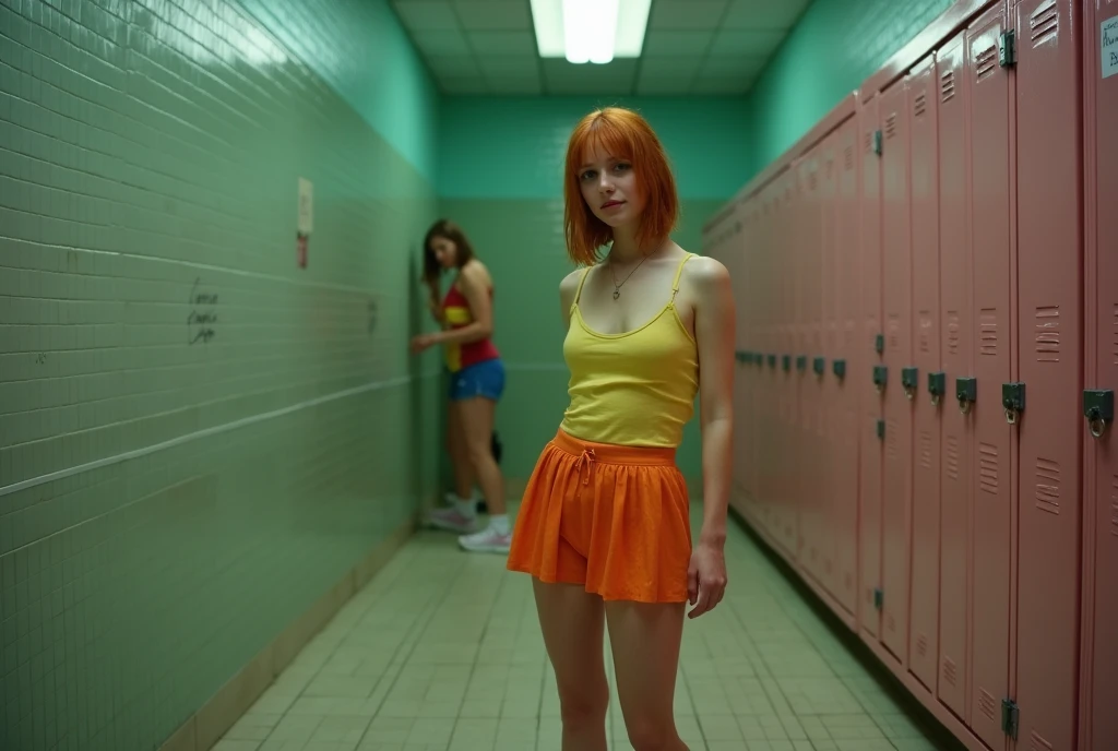 Ein Foto von drei Frauen am Pool, Hayley Williams, Emma Roberts, Cara Delevingne, all wear Cropped shirts and microskirts