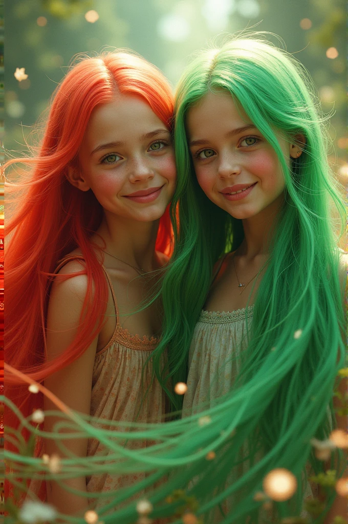3 girls Russian children with 10 years old, WITH LONG STRAIGHT HAIR blondes, PORTRAIT STYLE, a closeup of a snake on a branch in a tree, green snakes, green skin!, green snake background, green colored skin, green glow, sickly green colors, green colored skin!!, green skin with scales, green skin, bright green, greenish skin, snake, green skin, vibrant green, green skin. intricate, an elegant green, monochrome green