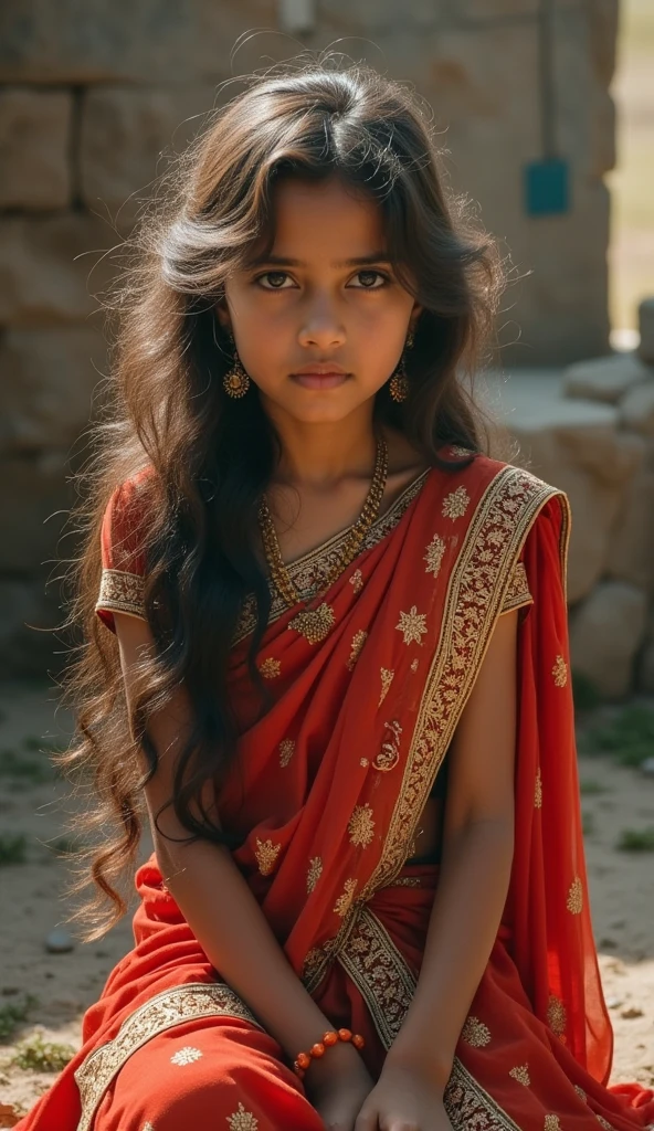 Indian lady age 10 perfect figure eyes little big red lips  little fat breast big 
With saari 
